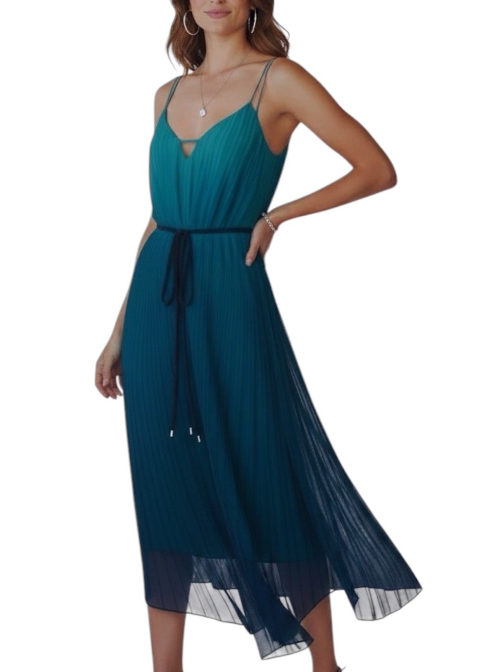 NWT RAMY BROOK Green Sleeveless Tie Waist High Low Hem Lined Dress Size Medium